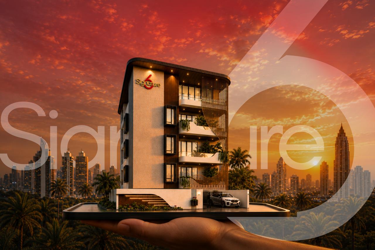 Signature Six premium residences by SRS Infra Developers at sunset